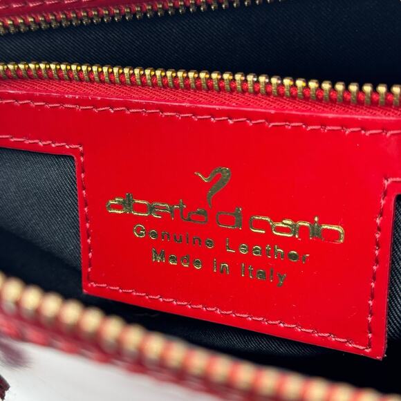 Alberta Di Canio Red Satchel Handbag Top Handle Patent Leather Large Bowler Bags - Picture 8 of 10